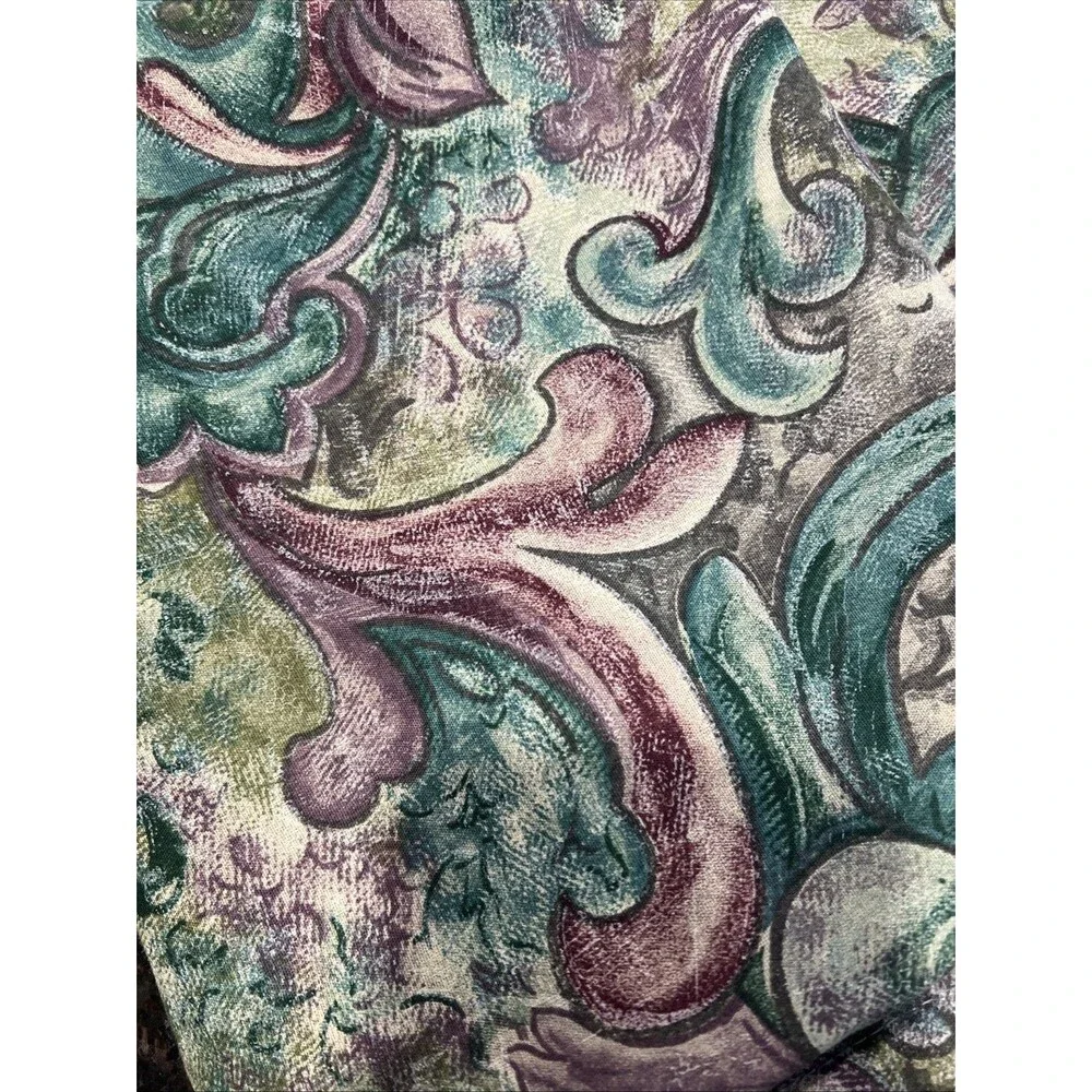 Vintage Curtains 61” x  40” Green Purple Print 4 Panels 1990’s